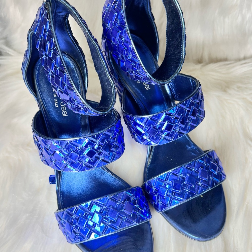 Sergio Rossi Shimmering Blue Woven Wedges